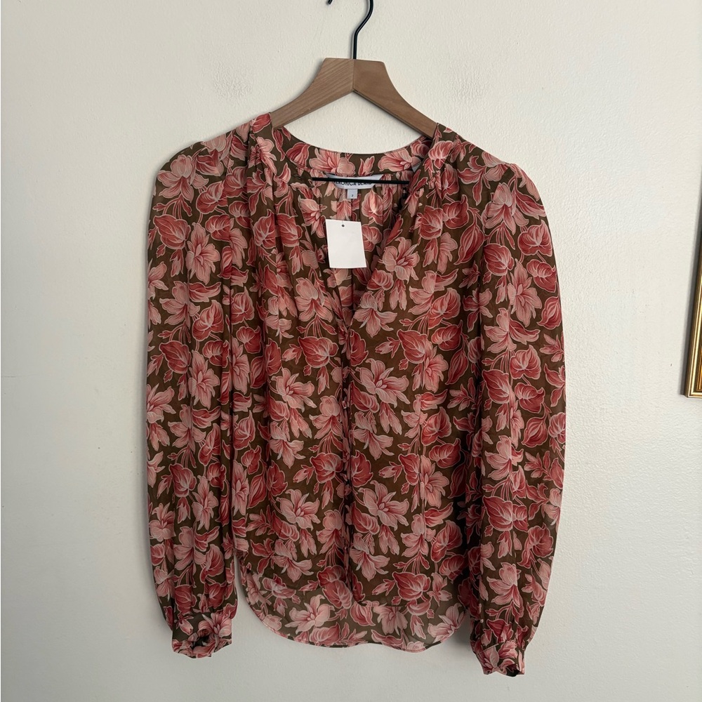 Veronica Beard Ashlynn Floral Silk Blouse  Deep Ochre Multi Womens size 2 NWT AD